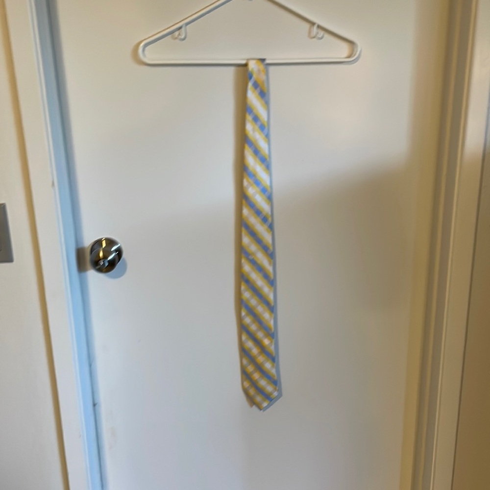 Yellow blue and white tie
